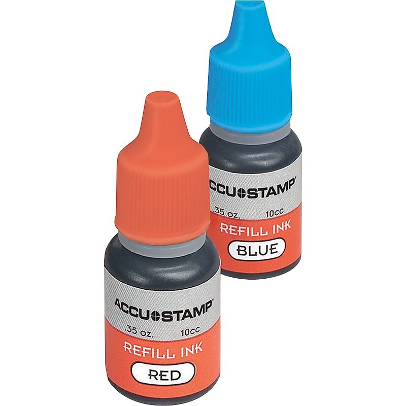 Accu-Stamp Ink Refills, Blue and Red Ink, 2/Bottles (032958) image 1