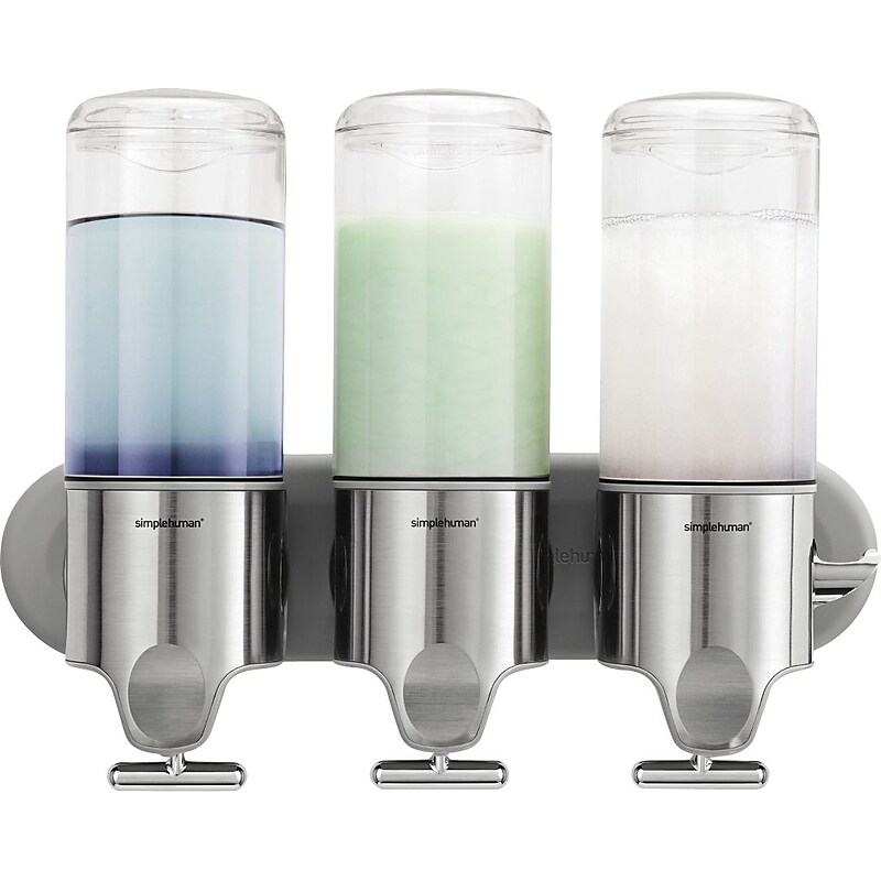 simplehuman Universal Wall-Mounted Triple Pump Dispenser, Silver (BT1029) image 1