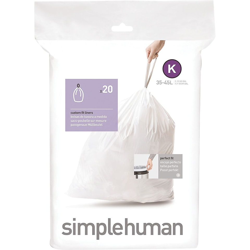 simplehuman Custom Fit Trash Bags, Code K, 9 12 Gallon, 240 Bags/Box