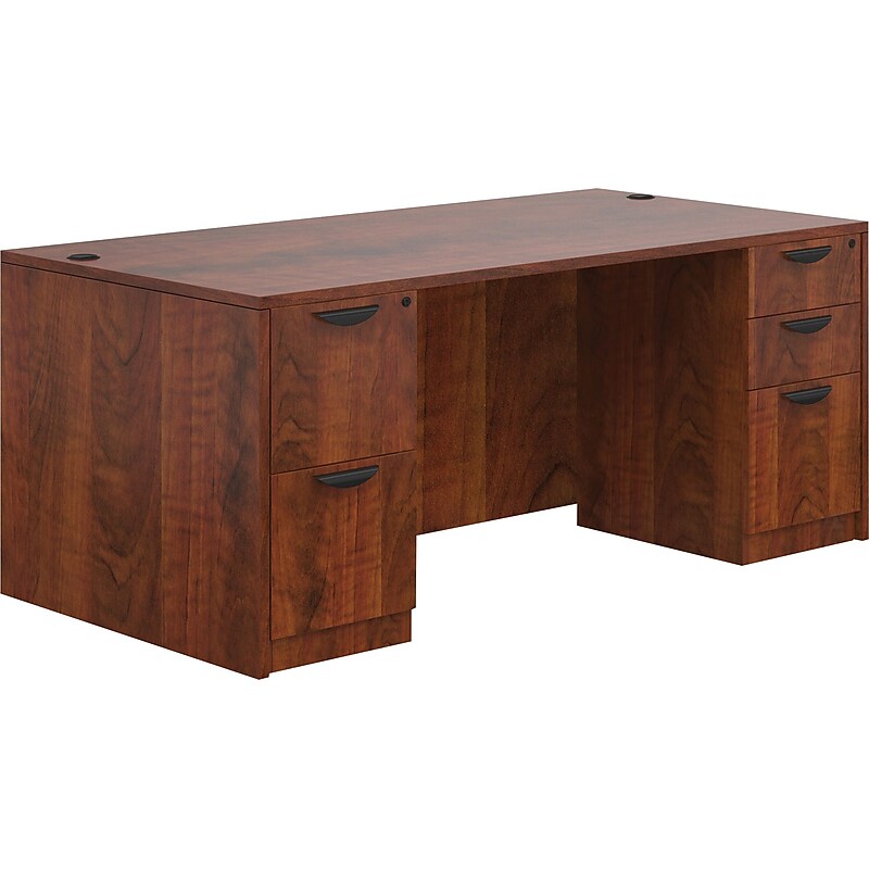 Offices To Go Superior Laminate Double Pedestal Desk, Box/File, American Dark Cherry, 29.5"x71"x36" image 1