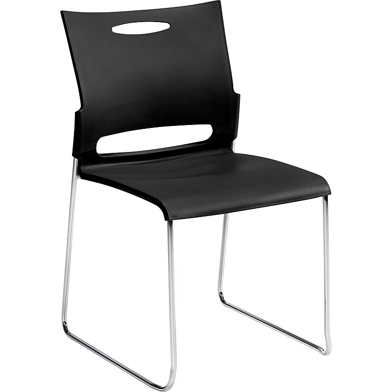 Offices To Go Plastic Armless Stacking Chair, Black/Chrome, 4/Pk (TDOTG11310B) image 1
