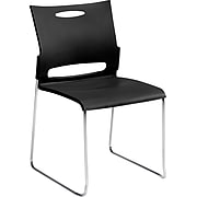 Offices To Go® Plastic Armless Stacking Chair, Black/Chrome, 4/Pk (TDOTG11310B)