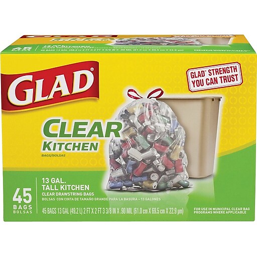 Glad® Recycling Tall Kitchen Drawstring Trash Bags, Clear, 13 Gallon
