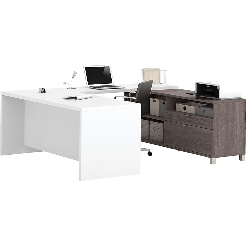 Bestar Pro-Linea U-Desk, Bark Grey/White (120895-47) image 1
