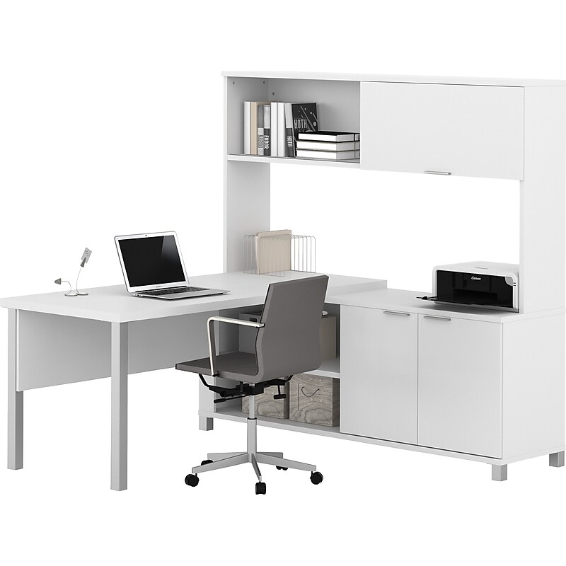 Bestar Pro-Linea 71"W L-Desk with Hutch, White (120864-17) image 1