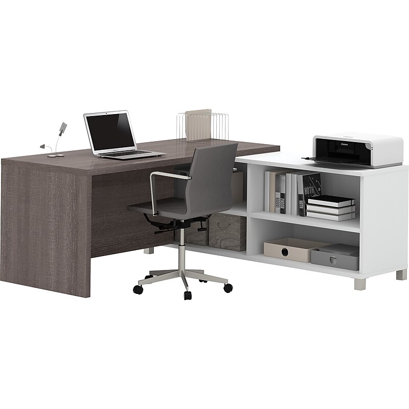 Bestar Pro-Linea 71"W L-Desk, White & Bark Grey (120885-47) image 1