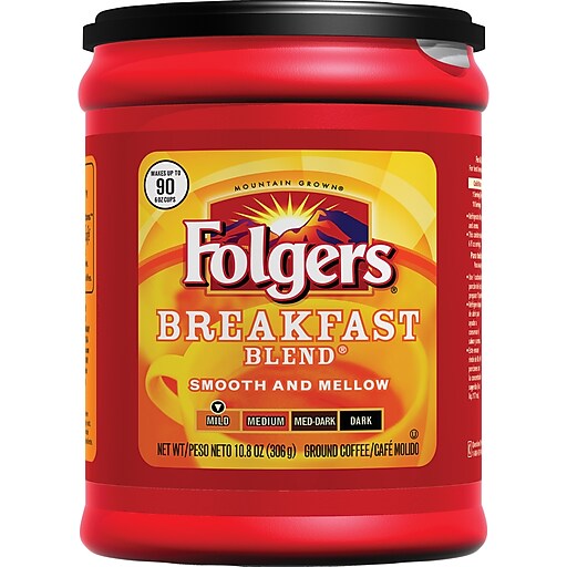 Folgers Breakfast Blend Ground Coffee, Regular, 10.8 oz. Can at Staples