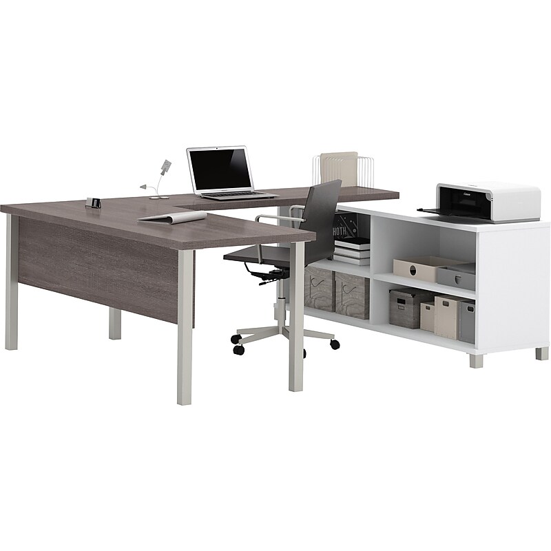 Bestar Pro-Linea U-Desk, White/Bark Grey (120881-47) image 1