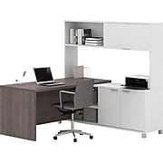Bestar® Pro-Linea L-Desk with Hutch in White & Bark Grey