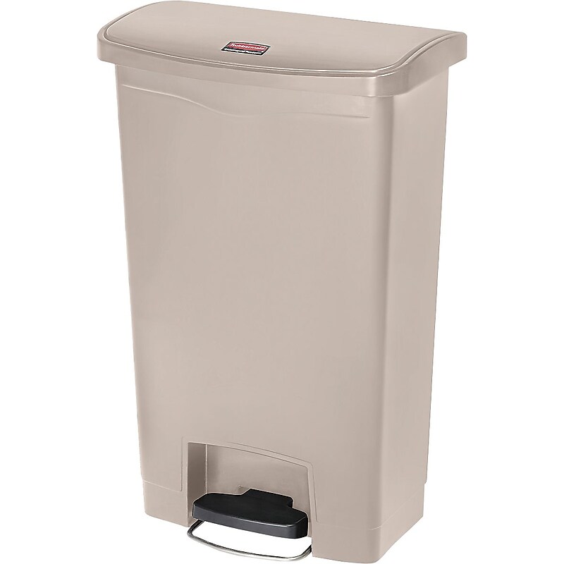 Rubbermaid® Slim Jim Resin Front Step-On Trash Can, 13 Gallons, Beige (1883458) image 1