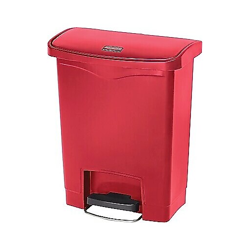 カメムシ品！200㍑ドラム缶remake3段BOX！レッド Rubbermaid Slim Jim Resin Front Step-On Trash Can, 8 Gallons, Red