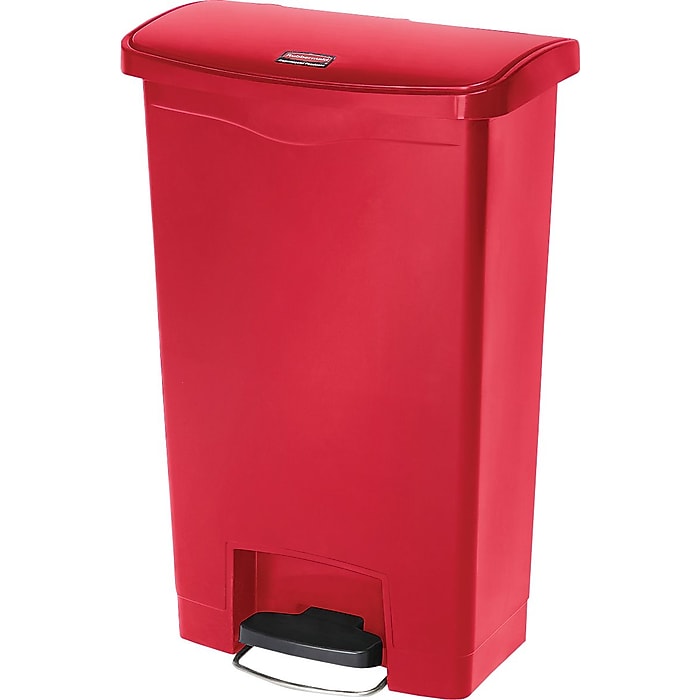 Rubbermaid Slim Jim Resin Front Step-On Trash Can, 13 Gallons, Red