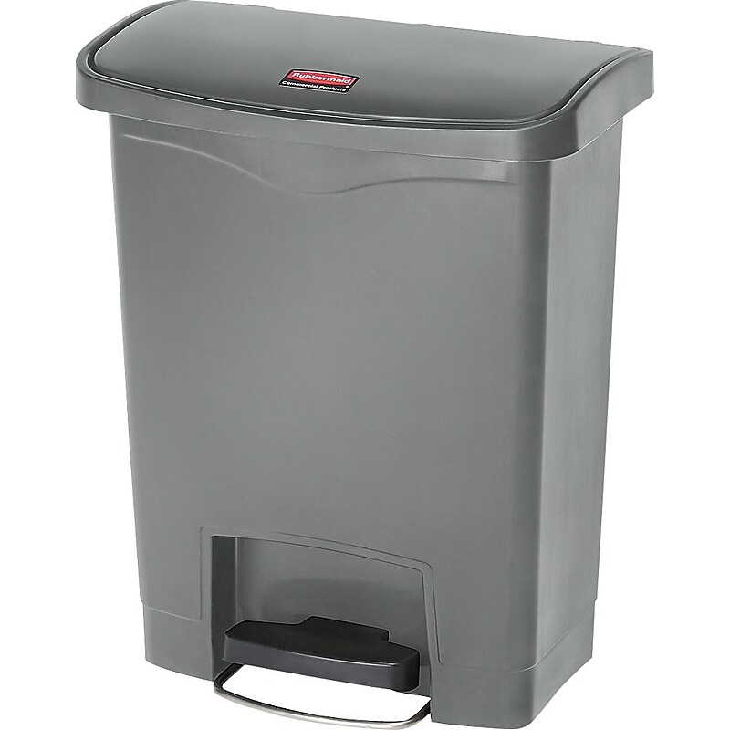 Rubbermaid Slim Jim Resin Front Step-On Trash Can, 8 Gallon, Gray image 1