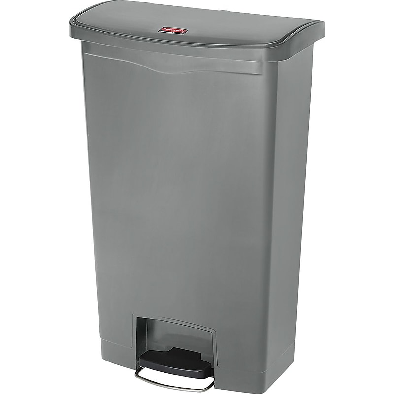 Rubbermaid Slim Jim Step-On Plastic Step Trash Can, Gray, 18 gal. (1883604) image 1
