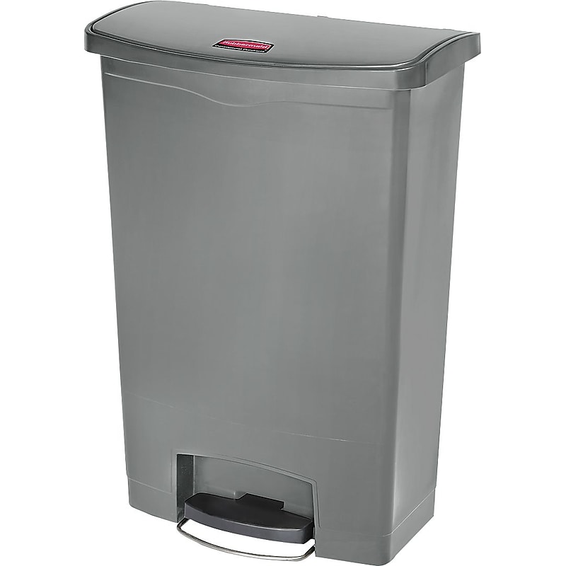 Rubbermaid Slim Jim Step-On Plastic Step Trash Can, 24 Gallon, Gray (1883606) image 1