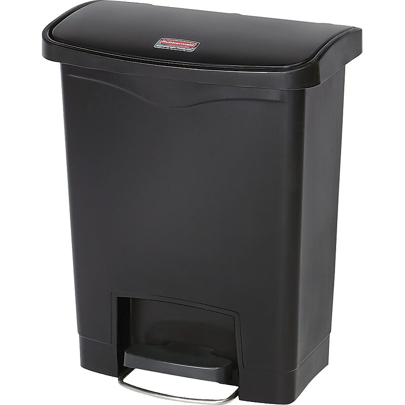 Rubbermaid Slim Jim Resin Front Step-On Trash Can, 8 Gallon, Black image 1