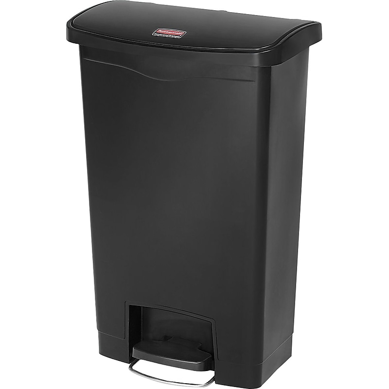 Rubbermaid Slim Jim Step-On Plastic Trash Can with Lid, 13 gal., Black (1883611) image 1