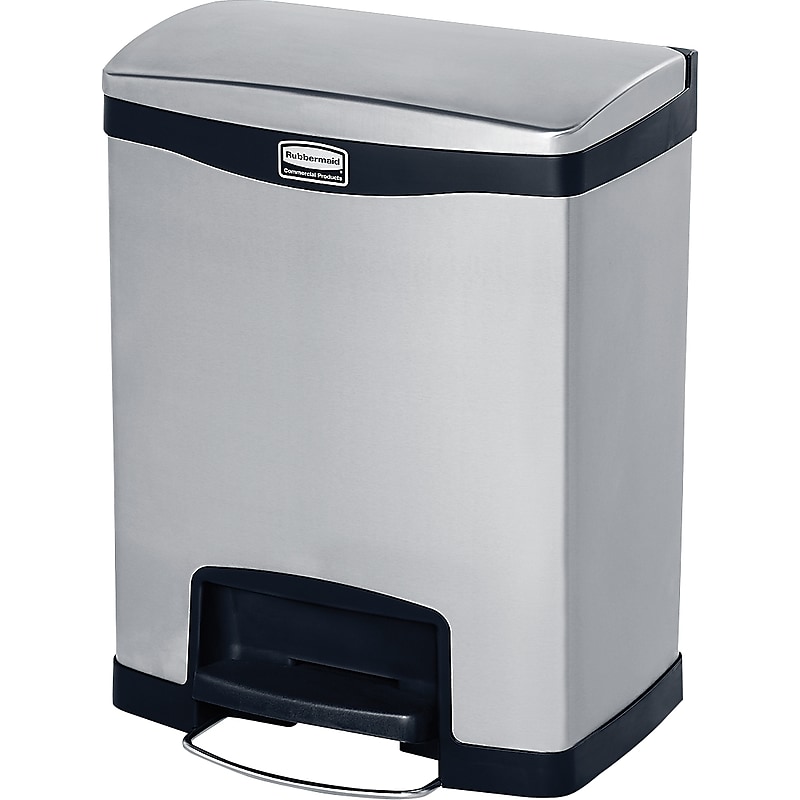 Rubbermaid Slim Jim Stainless Steel Step Trash Can, Black, 8 gal. (1901985) image 1