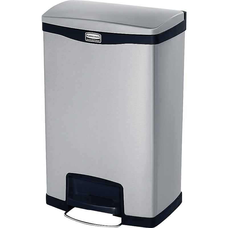 Rubbermaid Slim Jim Stainless Steel Front Step-On Trash Can with Single Rigid Plastic Liner, 13 Gallons (1901992) image 1