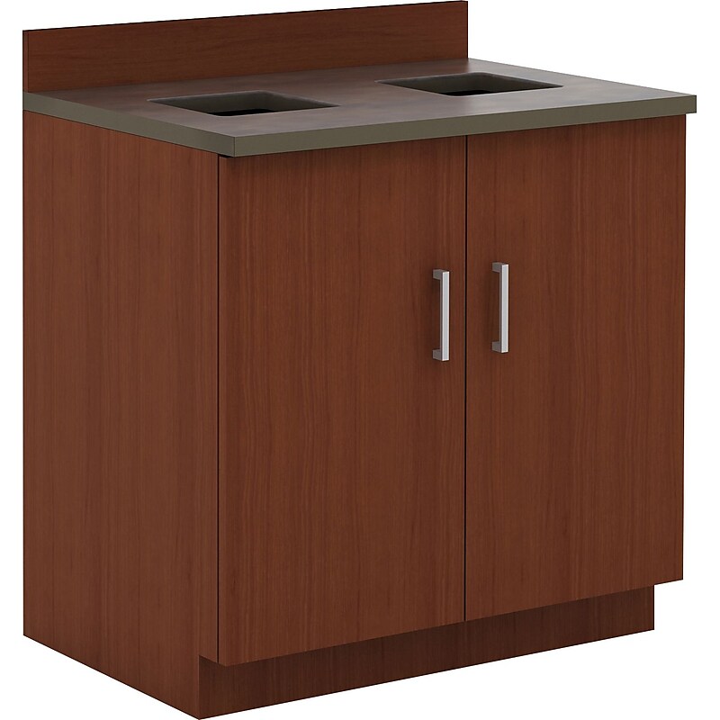 Safco Modular 36"H Break Room Waste Management Base Cabinet, Mahogany/Slate(1707MH) image 1