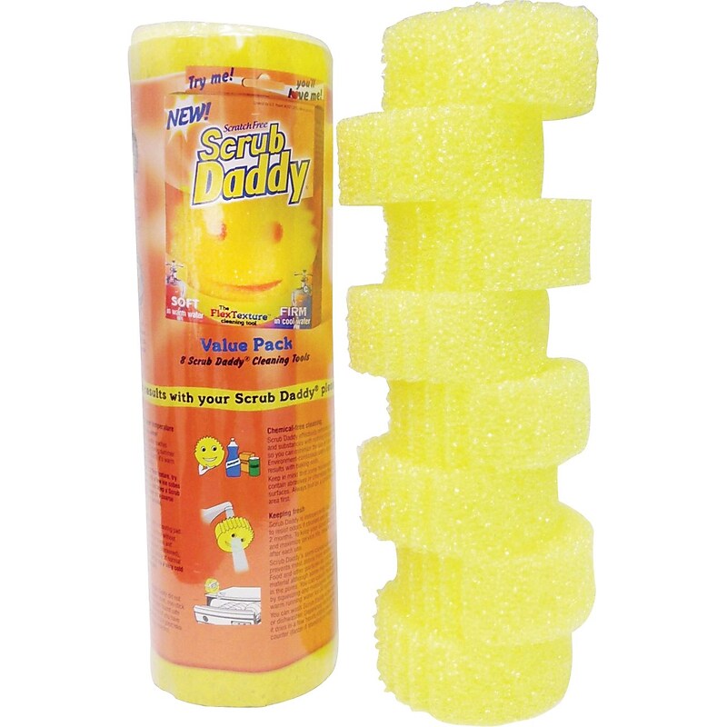 Scrub Daddy Scratch-Free Scrubbing Sponge, 4 1/8" Diameter, Yellow, Polymer Foam, 8/pack image 1