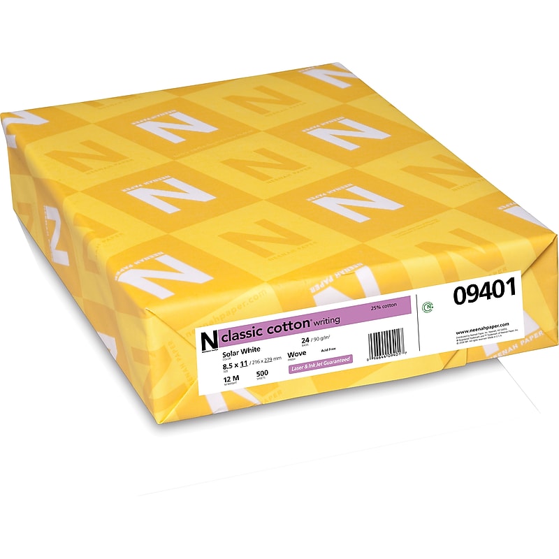 Neenah Paper Classic COTTON® 8 1/2" x 11" 24 lbs. Writing Wove Paper, Solar White, 500/Ream image 1