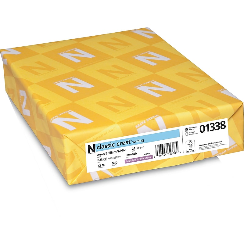 CLASSIC CREST® Writing Paper, 8 1/2" x 11", 24 lb., Smooth Finish, Avon Brilliant White, 500/Ream (01338) image 1
