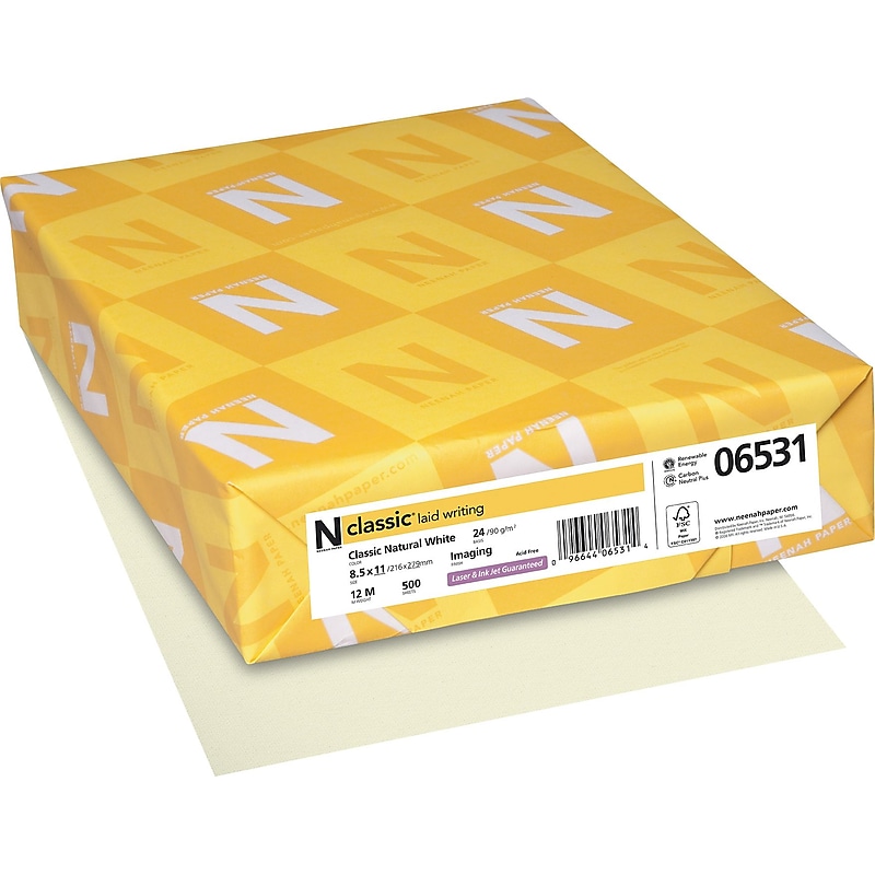 CLASSIC® Laid Stationery Writing Paper, 8 1/2" x 11", 24 lb., Laid Finish, Natural White, 500/Ream (06531) image 1