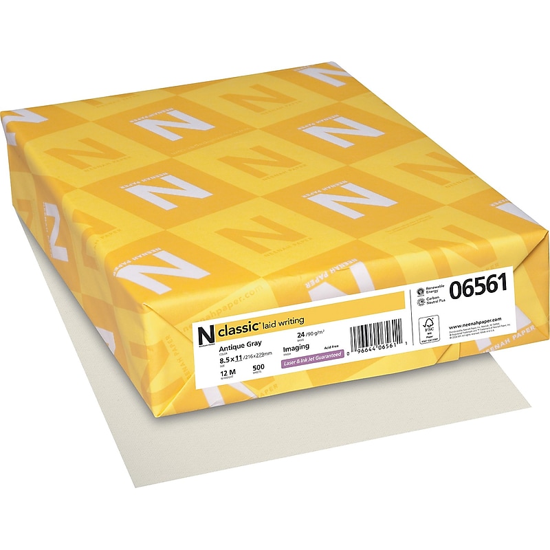 Neenah Paper Classic® 8 1/2" x 11" 24 lbs. Laid Writing Imaging Paper, Antique Gray, 500/Ream image 1