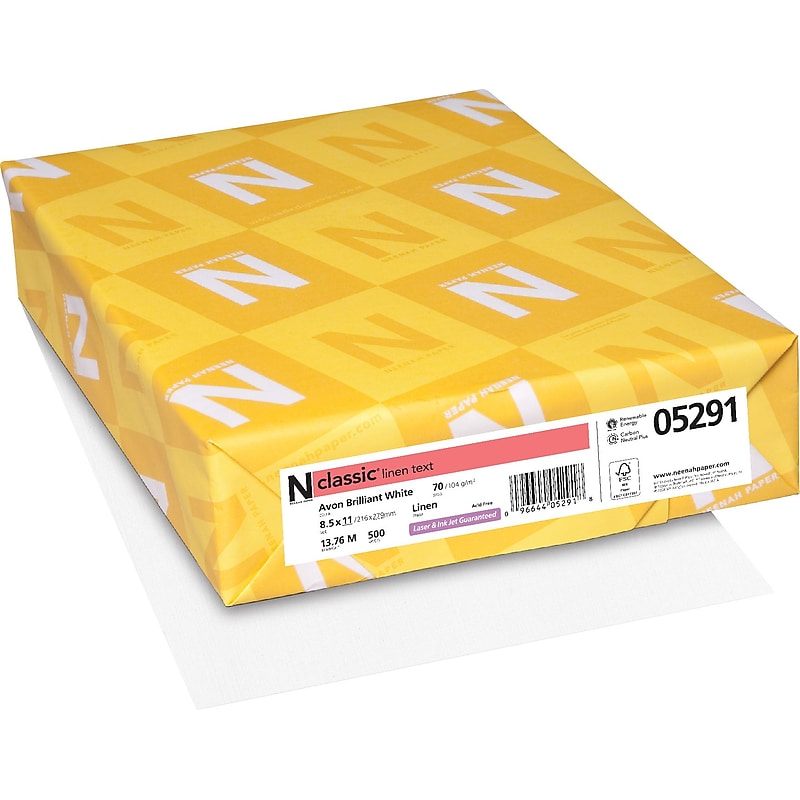 CLASSIC® Linen Paper, 8 1/2" x 11", 70 lb., Linen Finish, Avon Brilliant White, 500/Ream image 1
