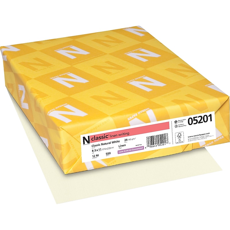 Neenah Paper CLASSIC Linen Writing Paper, 8 1/2" x 11", 24 lb., Linen Finish, Natural White, 500/Ream (05201) image 1