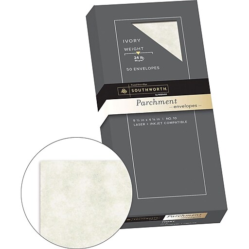 SOUTHWORTH Parchment Envelopes, 10, 24 lb., Parchment Finish, Ivory