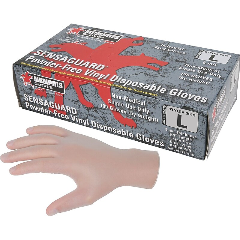 Memphis SensaTouch Disposable Vinyl Industrial/Food Service Gloves, Latex-Free, Clear, Medium, 100/Box (127-5015M) image 1