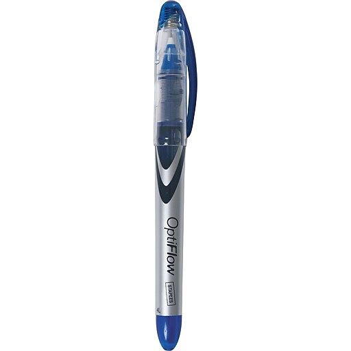 Staples® OptiFlow™Rollerball Pens, Fine Point, Blue, Dozen Staples