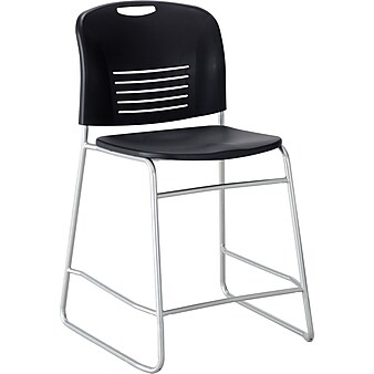 Safco Vy™ Sled Base Counter-Height Chair, Plastic, Black, Seat: 18 1/2"W x 17"D, Back: 19 1/2"W x 16"H