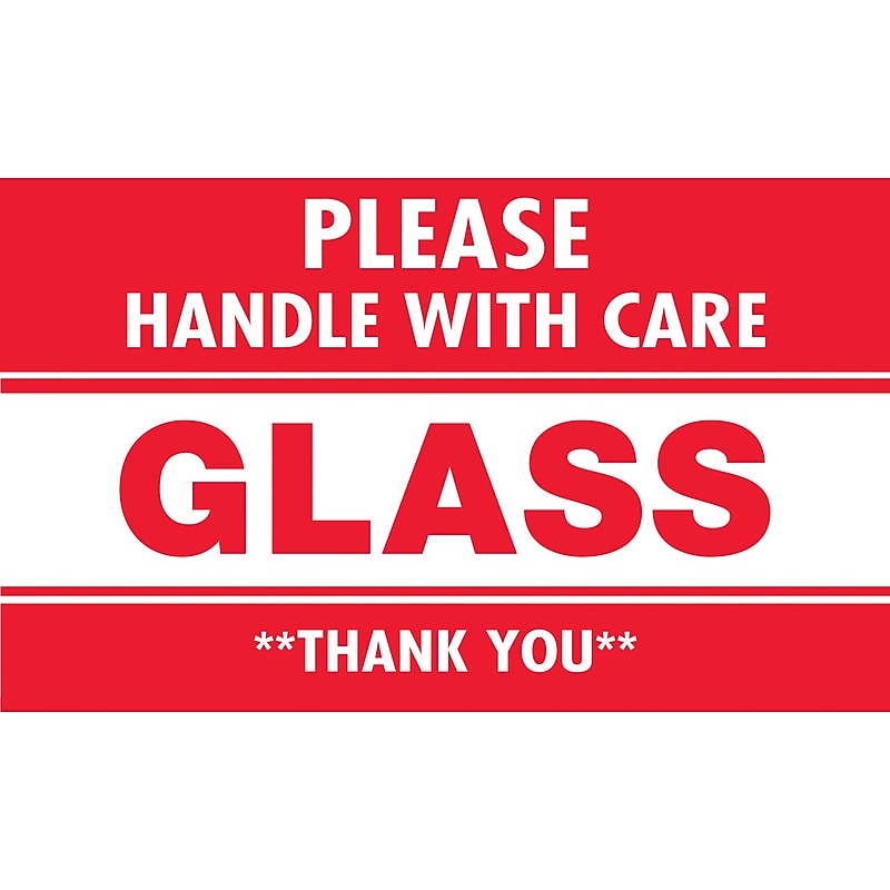 Tape Logic Labels, "Glass - Please Handle With Care", 3" x 5", Red/White, 500/Roll image 1