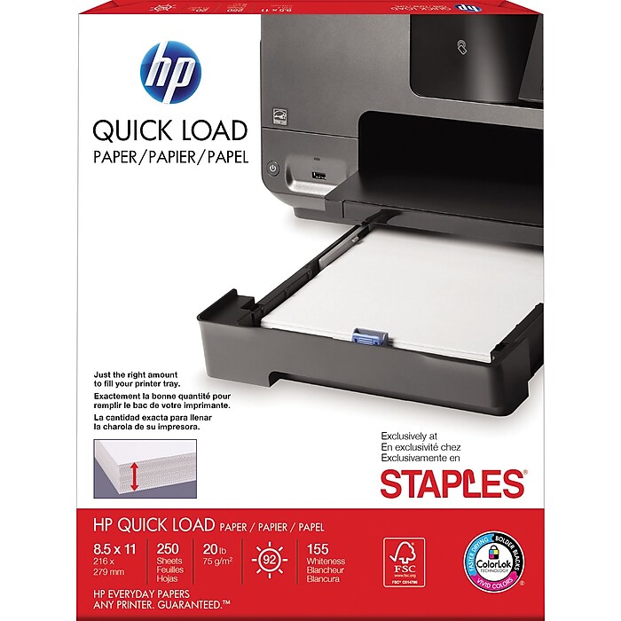 HP Quick Load 8.5″ x 11″ Paper, 20 lbs., 250 Sheets/Ream (28088)