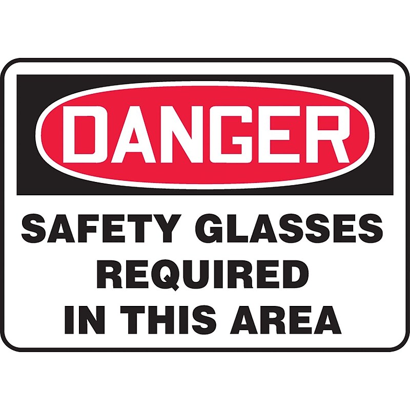 Accuform Safety Sign, DANGER SAFETY GLASSES REQUIRED IN THIS AREA, 7" x 10", Adhesive Vinyl (MPPA001VS) image 1