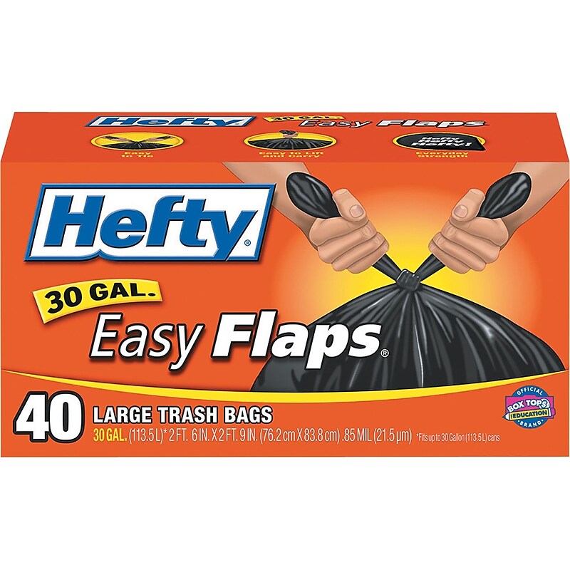 Easy Flaps Trash Bags, 30gal, Black, 40/Bx image 1