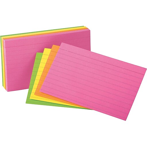 Shop Staples for Ruled Neon Glow Index Cards, 4 X 6, Assorted, 100/Pk