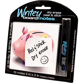 Writeyboard 3" x 3" Dry-Erase Reusable Notes and Markers, 10 Sheets per Pad