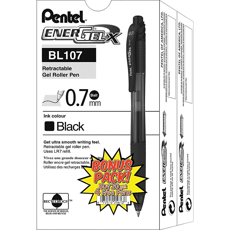 Pentel EnerGel-X Retractable Roller Gel Pens, Medium Point, Black Ink, 24/Pack (BL107ASW2) image 1
