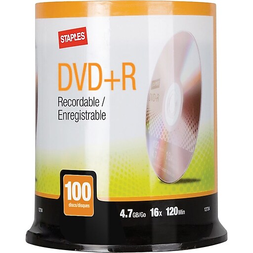 Staples 4.7GB DVD+R, 100/Pack Staples