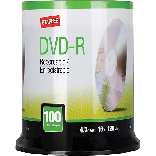 Staples 4.7GB DVDR, 100/Pack Staples