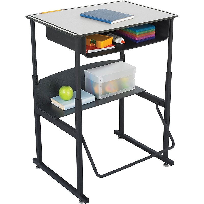Safco AlphaBetter® Desk with Book Box, Gray/Black, 26" - 42"H x 28"W x 20"D image 1