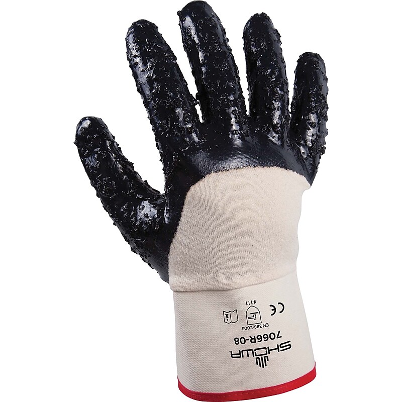 SHOWA® 7166R Cotton Liner Nitrile Coated Nitrile Work Gloves, Blue, 12/Pack image 1
