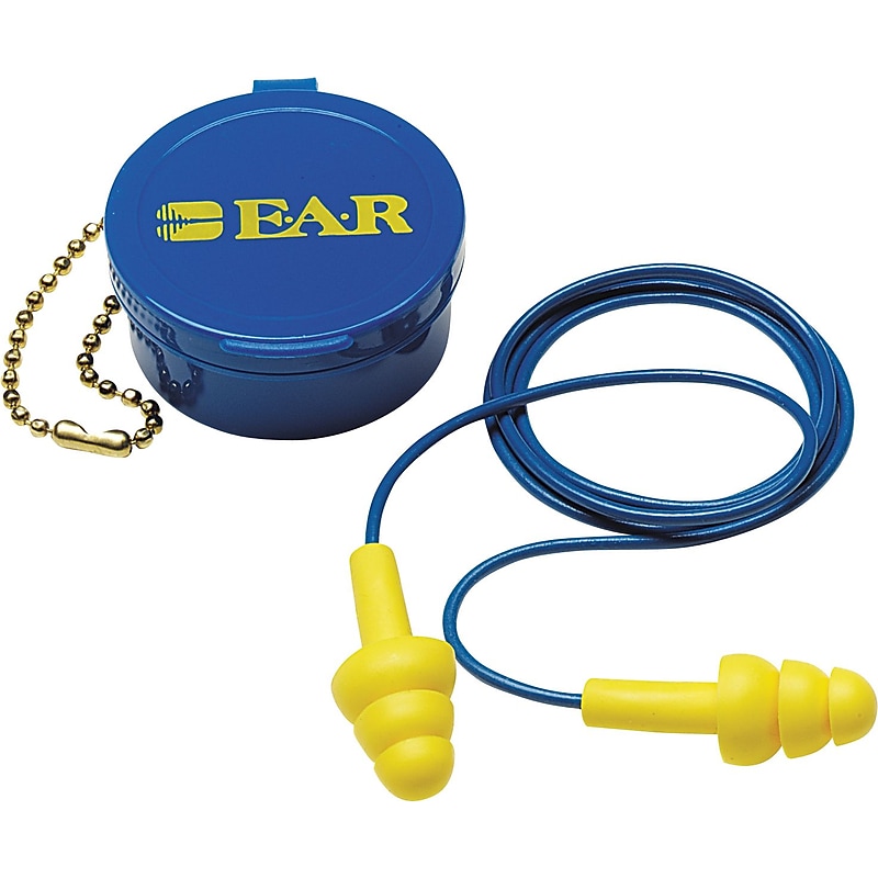 3M E-A-R UltraFit Corded Earplugs, NRR 25 dB, Blue/Yellow, 50/Box (3404002) image 1