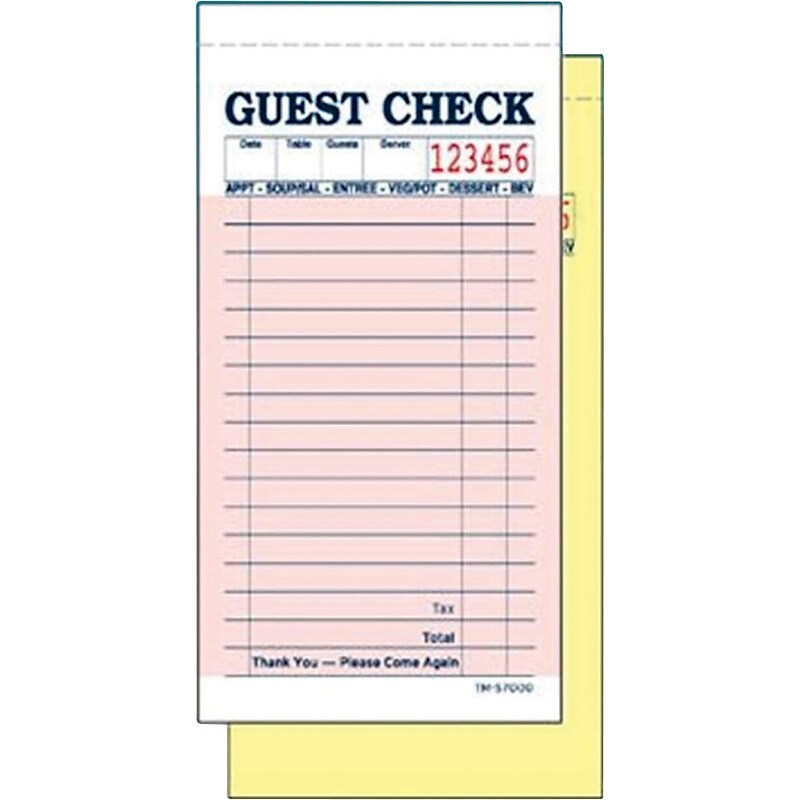 Alliance S7000, 2part, Carbonless, Salmon, 17 Line, Guest Checks, 50 Checks per Book, 50 Books/Ctn image 1