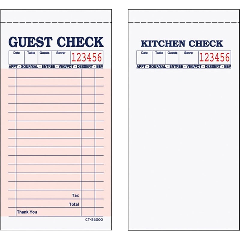 Alliance S6000, 2 part, with Carbon, Salmon, 17 Line, Guest Checks, 50 Checks per Book, 50 Books/Ctn image 1