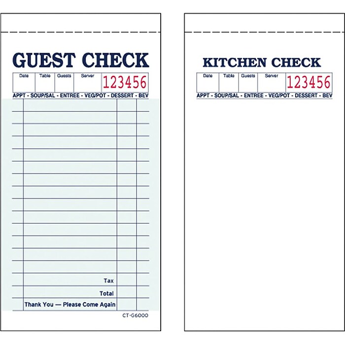 AmerCare Guest Check Paper Books - Carbonless Server Order Pads, Case Of 50 Books
